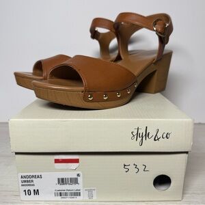 STYLE & CO Women's Anddreas Platform Block Heel Sandals Umber Size 10 M